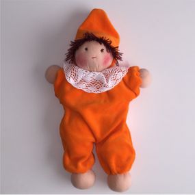 Knytdocka stor ljus hud 23 - 26 cm orange kläder